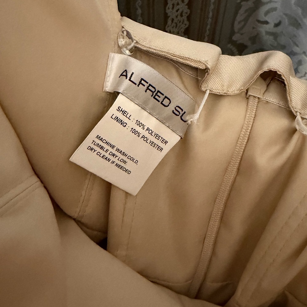 Alfred Sung Strapless Satin Twill Column Gown with Removable Train Champagne - Picture 7 of 8